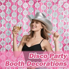 4 PCS Disco Party Decorations 2 Silver Fringe Curtains 2 Candy Pink Backdrops