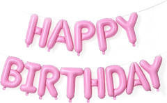 Pastel Pink Happy Birthday Balloon Banner, 16 Inch Light Pink HAPPY BIRTHDAY