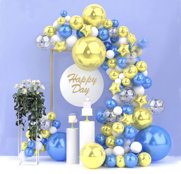 139-Pcs Balloon Garland Arch Kit, 18/10/5″ Metallic Blue and Gold Arch Kit