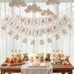 2 Pcs Beige Brown We Can Bearly Wait Banner Neutral Bow Bear Baby Shower Part…