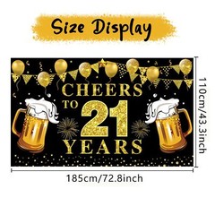 Happy 21st Birthday Banner Decorations, Black Gold Cheers to 21 years Backdro…