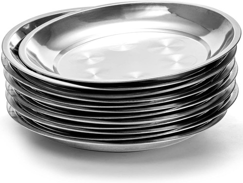 WUWEOT 10 Pack Stainless Steel Dinner Plates, 10″ Round Kitchen Metal Silver