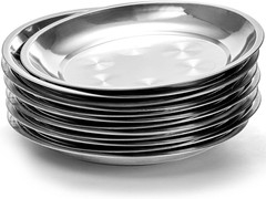WUWEOT 10 Pack Stainless Steel Dinner Plates, 10″ Round Kitchen Metal Silver
