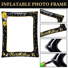 30 PCS Birthday Photo Booth Props Black Gold Inflatable Frame Selfie Party