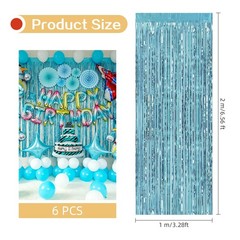 Blue Foil Curtain Backdrop Metallic Tinsel Fringe Streamer 3.2×6.6 Ft 6 PCS