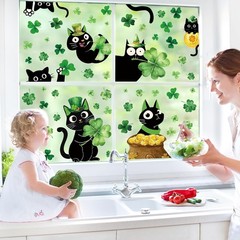 6 Sheets St. Patrick’ s Day Window Clings Window Decal Black Cat Green Shamrock