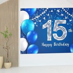 HAMIGAR 6x4ft Happy 15th Birthday Banner Backdrop – 15 Years Old Blue