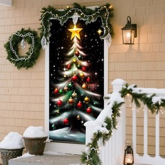 Christmas Door Cover for Front Door Decorations Festive Sparkling Christmas T…