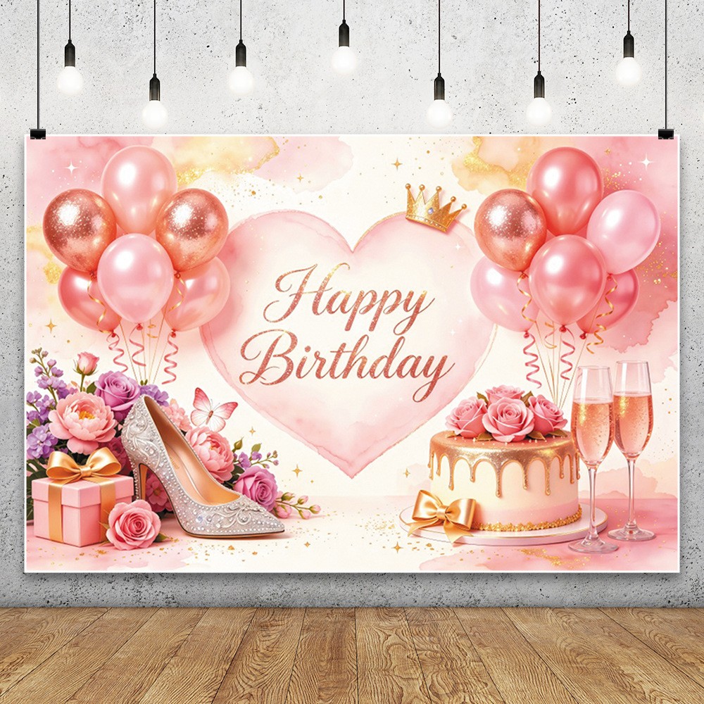 Pink Happy Birthday Backdrop Party Banner Photo Booth Props Background
