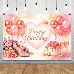 Pink Happy Birthday Backdrop Party Banner Photo Booth Props Background