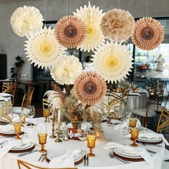 10 PCS Brown Party Decoration Rustic Paper Hanging Lanterns Pom Poms Fan Kits