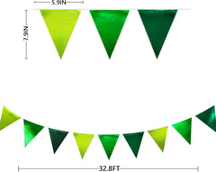 Gradient Green Party Decorations Metallic Fabric Ombre Green Triangle Pennant Ba