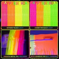 4 Pack Glow in The Dark Tinsel Curtains, Neon Party Decorations 3.3 x 6.6 Ft …