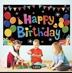 Birthday Party Backdrop Multicolor Fabric Kids Under 5 Balloon 5x3ft