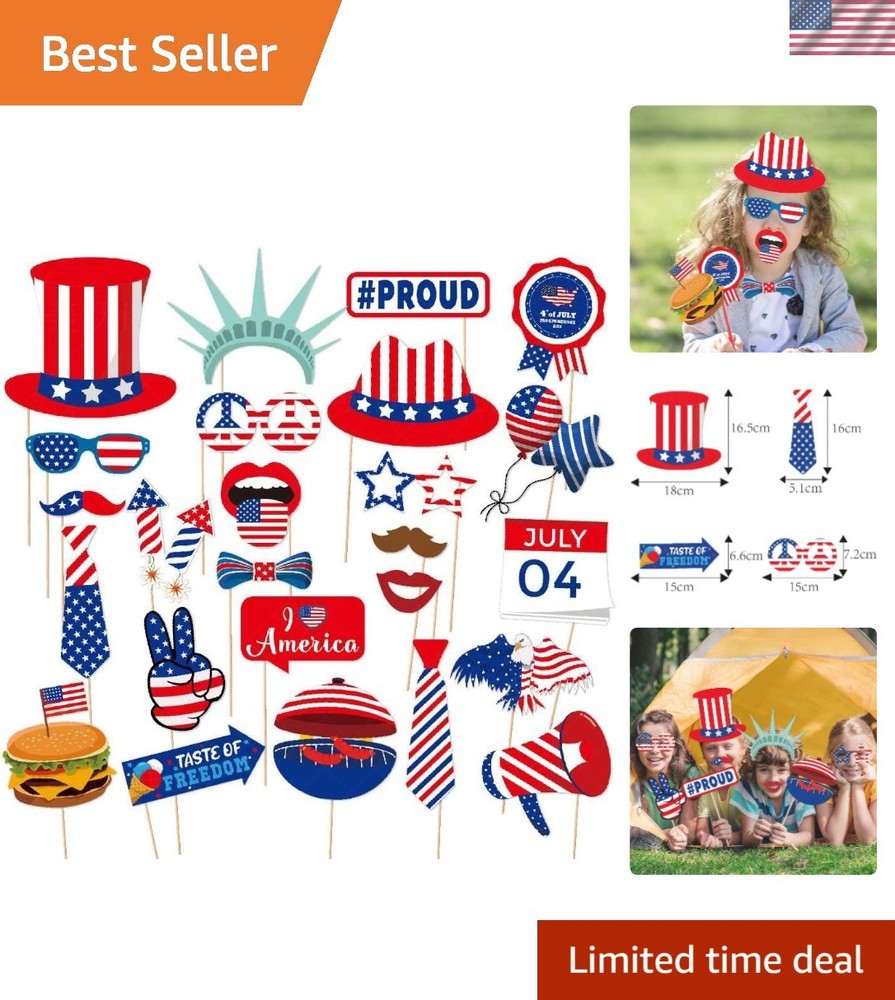 Vibrant Stars and Stripes Photo Props Kit – 25 Pcs for Independence Celebrations