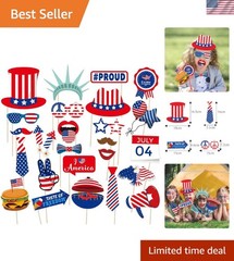 Vibrant Stars and Stripes Photo Props Kit – 25 Pcs for Independence Celebrations