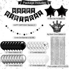 Black and Silver Birthday Party Decorations for Men Women Boys Girls Happy Bi..
