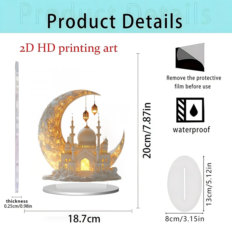 Ramadan Festival 2D Acrylic Moon Castle Craft Ornament Muslim Home Party Gifts