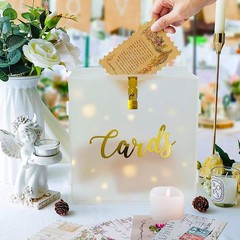Funvalley Surperfect 10″ Acrylic Wedding Card Box with String Light white