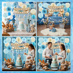 Baby Shower Decorations Kit, Welcome Baby Banner with Dusty Blue Paper Lanterns,