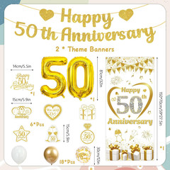 50Th Anniversary Decorations Women Men – 37 Pcs Gold Glitter Happy 50Th Annivers
