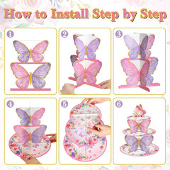 2 Pcs 3 Tier Butterfly Cupcake Stand Butterfly Birthday Decorations Spring Cupca