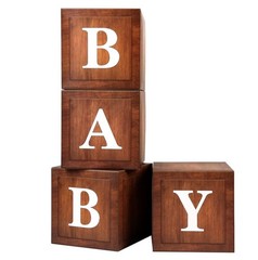 Wood Baby Shower Boxes Party Decorations – 4 Wood Grain Brown Blocks with Pri…