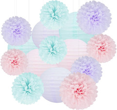 Blue Pink Purple Party Decorations – 15Pcs Tissue Pom Poms Paper Flowers Paper L