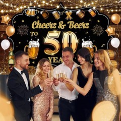Cheers to 50 Years Backdrop Banner, Happy 50Th Birthday Decorations for Men Wome