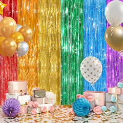 Rainbow Foil Fringe Curtains – 2 Pack Tinsel Backdrop for Parties & Events