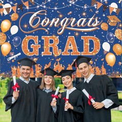 Blue Orange Graduation Banner 2026 – Congrats Grad Decoration for High School &