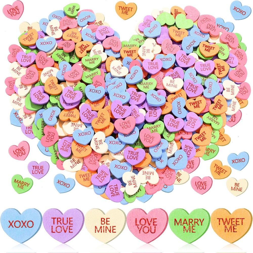 300 PCS Valentines Day Wooden Conversation Heart Vase Filler Scatter Confetti