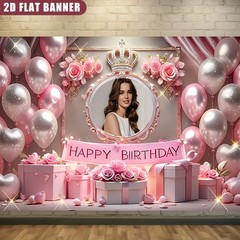 1pc Romantic Background Crown Personalized Birthday Custom Poster Banner Decor❀