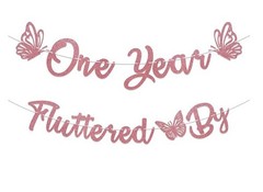 Fairy 1st Birthday Party Decoration Set Pink Gold White Floral Backdrop Banners