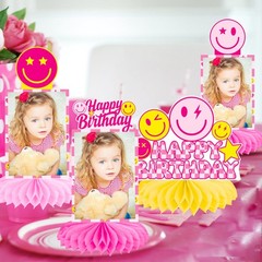 8 PCS Preppy Party Photo Honeycomb Centerpieces Birthday Decorations Pink Yellow