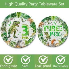 208 Pcs Dinosaur Birthday Party Supplies – Green Dino Decorations, Plates, Cups,