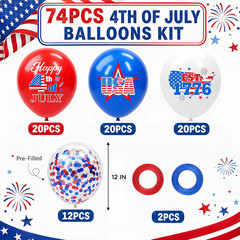 74 Pack 4Th of July Decorations Red White and Blue Balloons Set – 12 Inch USA 4T