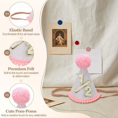 1/2 Mini Birthday Party Hat 1 Pcs, 15cm/ 6″ Tall 6 Months Cone Hat, Pink White