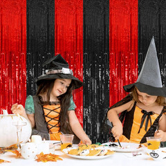 10 Pack Black and Red Party Backdrop Streamers Decorations Foil Fringe Curtains