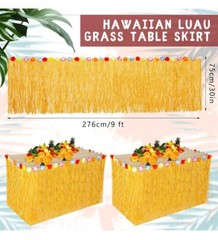 Luau Grass Table Skirt Bulk, 9 FT Grass Skirt Table Fringe Yellow 30 Pcs