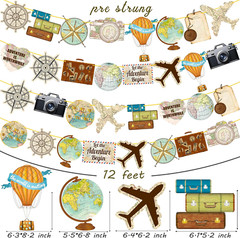 4Pcs Travel Theme Party Banners Let the Adventure Begin Decorations Vintage Bon
