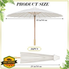 Sadnyy 36 Pack White Paper Umbrellas – 33 Inch Parasol for Crafts