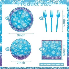 Snowflake Winterland Christmas Disposable Tableware Set (Plates, Napkins, Forks)