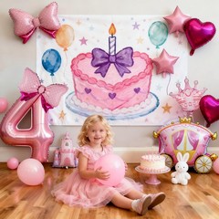 10 Pcs Princess Balloons for Party, 40 Inch Large Pink Number 4 and Crown Foi…
