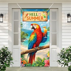 Hello Summer Door Cover 71 x 35 Inch, Tropical Parrot Beach Outdoor Door Deco…