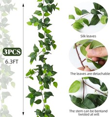 3Pcs Artificial Vines Ivy Garland 6.3Ft Fake Green Leaves Ivy Garland Faux