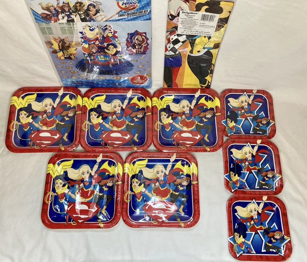 DC Superhero Girls Party Supplies Plates Tablecloth Centerpiece BRAND NEW