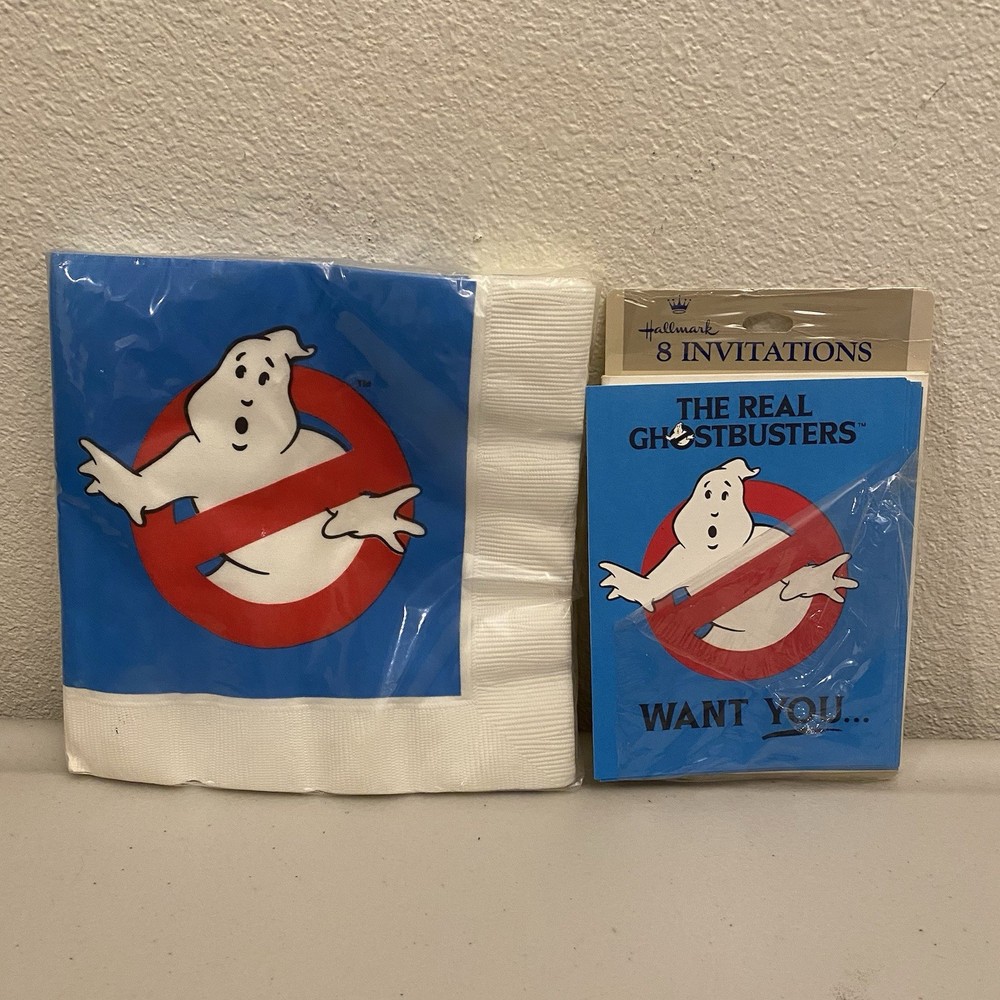 Vintage Ghostbusters 1980s Sealed Party Napkin Pack & 5 Invitations w/Envelopes