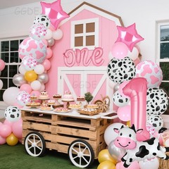 Cow Balloon Pink 40 Inch Large Number 1 Letter Banner Balloons Cow Shape Myla…
