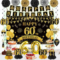 42PCS 60Th Birthday Decoration Kit for Men Women, Black Gold Happy 60Th Bday Ban